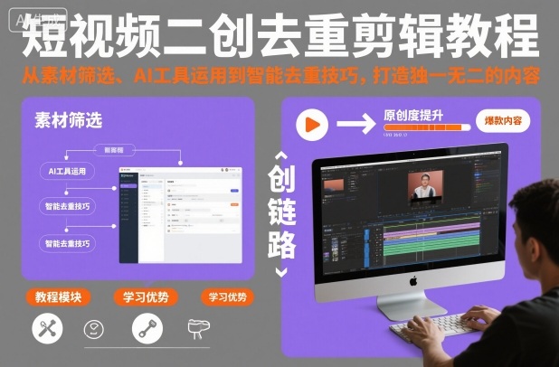 短视频二创去重剪辑教程，从素材筛选、AI工具运用到智能去重技巧，打造独一无二的内容-阳明聊项目