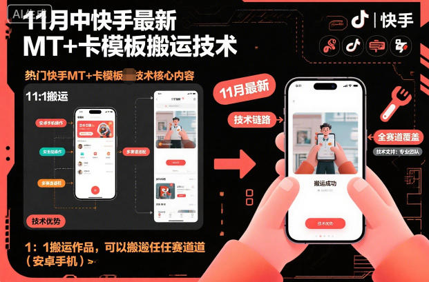 11月中快手最新MT+卡模板搬运技术，1：1搬运作品，可以搬运任何赛道(安卓手机)-阳明聊项目