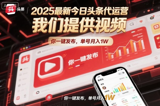 2025最新今日头条代运营，我们提供视频，你一键发布，单号月入1W【揭秘】-阳明聊项目