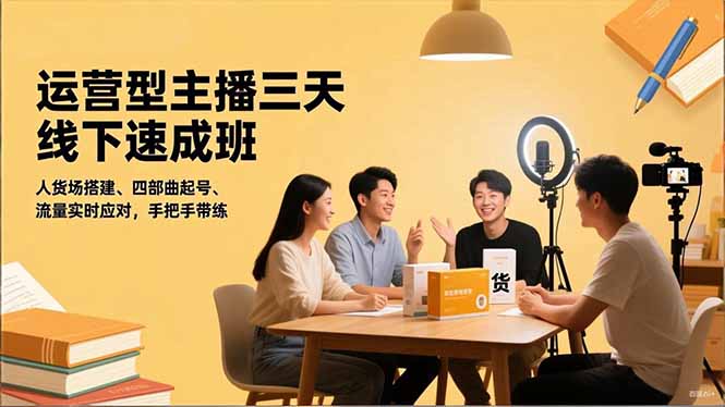 运营型主播三天线下班,人货场搭建,四部曲起号,流量实时应对,手把手带练-阳明聊项目