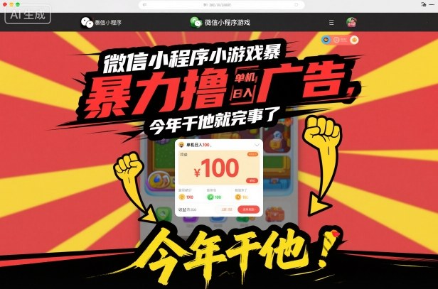 微信小程序小游戏暴力撸广告,单机日入100,今年干他就完事了-阳明聊项目
