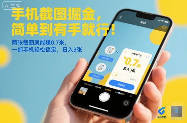 手机截图掘金，简单到有手就行！两张截图就能賺0.7米，一部手机轻松搞定，日入3张【揭秘】-阳明聊项目