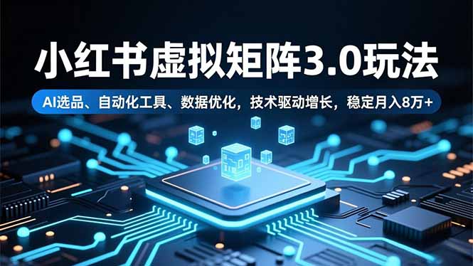 小红书虚拟矩阵3.0玩法，AI选品、自动化工具、数据优化，技术驱动增长，稳定月入8万+-阳明聊项目