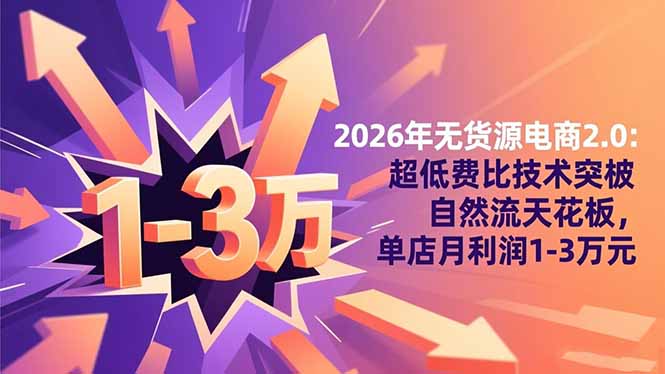 2026年无货源电商2.0【更新】：超低费比技术突破自然流天花板，单店月利润1-3万元-阳明聊项目
