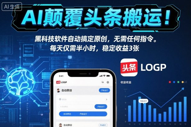 AI颠覆头条搬运！黑科技软件自动搞定原创，无需任何指令。每天仅需半小时，稳定收益3张【揭秘】-阳明聊项目