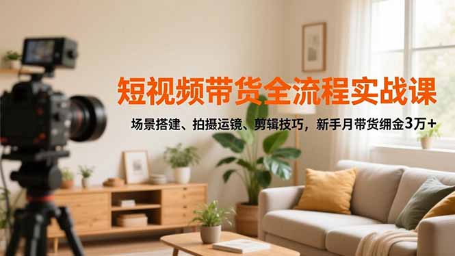 短视频带货全流程实战课，场景搭建、拍摄运镜、剪辑技巧，新手月带货佣金3万+-阳明聊项目