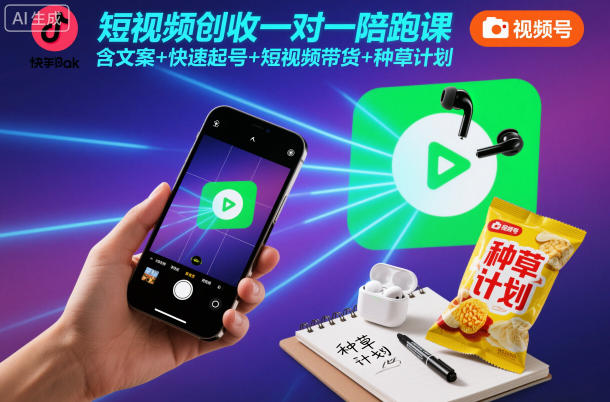 短视频创收一对一陪跑课，含文案+快速起号+短视频带货+种草计划-阳明聊项目