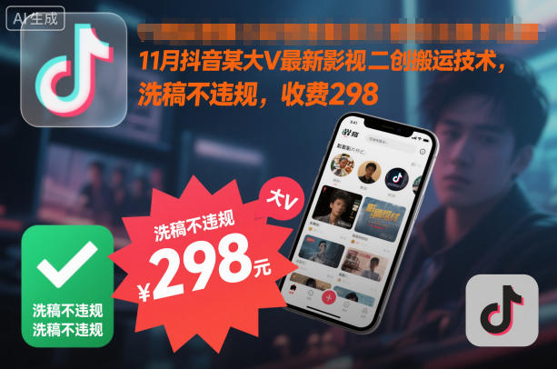 11月抖音某大V最新影视二创搬运技术，洗稿不违规，收费298-阳明聊项目