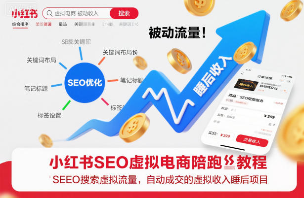 小红书SEO虚拟电商陪跑教程，实现seo搜索被动流量，自动成交的被动收入睡后项目-阳明聊项目