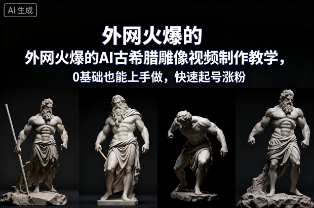 外网火爆的AI古希腊雕像视频制作教学,0基础也能上手做,快速起号涨粉-阳明聊项目