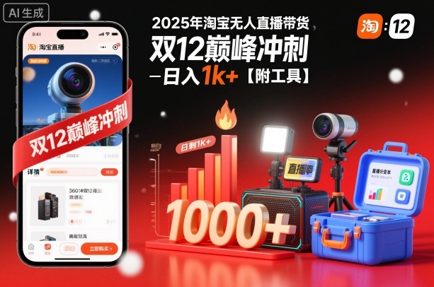 2025年淘宝无人直播带货,冲刺双12,日入1k+【附工具】【揭秘】-阳明聊项目