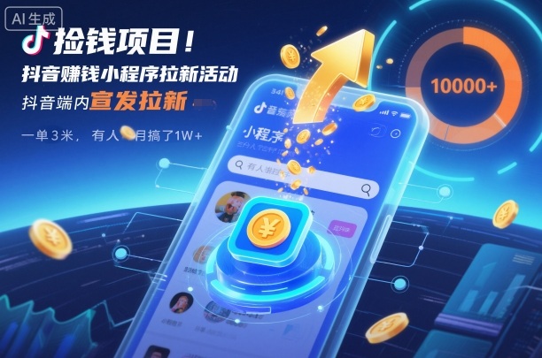 捡钱项目!抖音賺钱小程序拉新活动,抖音端内宣发拉新,一单3米,有人半个月搞了1W+-阳明聊项目