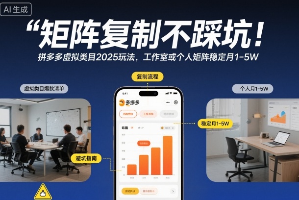 矩阵复制不踩坑!拼多多虚拟类目2025玩法,工作室或者个人矩阵稳定月1-5W【揭秘】-阳明聊项目