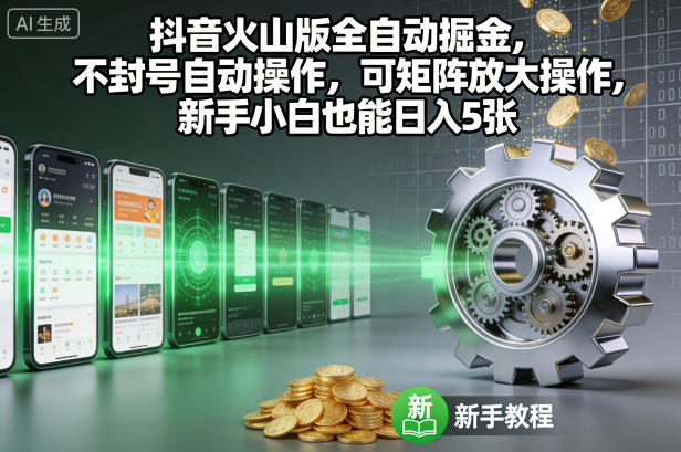 抖音火山版全自动掘金，不封号自动操作，可矩阵放大操作，新手小白也能日入5张【揭秘】-阳明聊项目