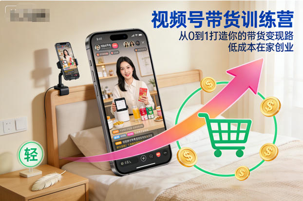视频号带货训练营，从0到1打造你的带货变现路，低成本在家创业-阳明聊项目