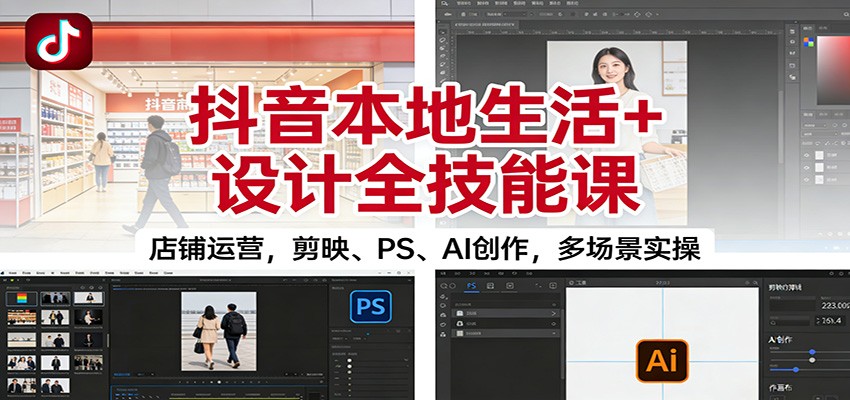 抖音本地生活+设计全技能课：店铺运营，剪映、PS、AI创作，多场景实操-阳明聊项目