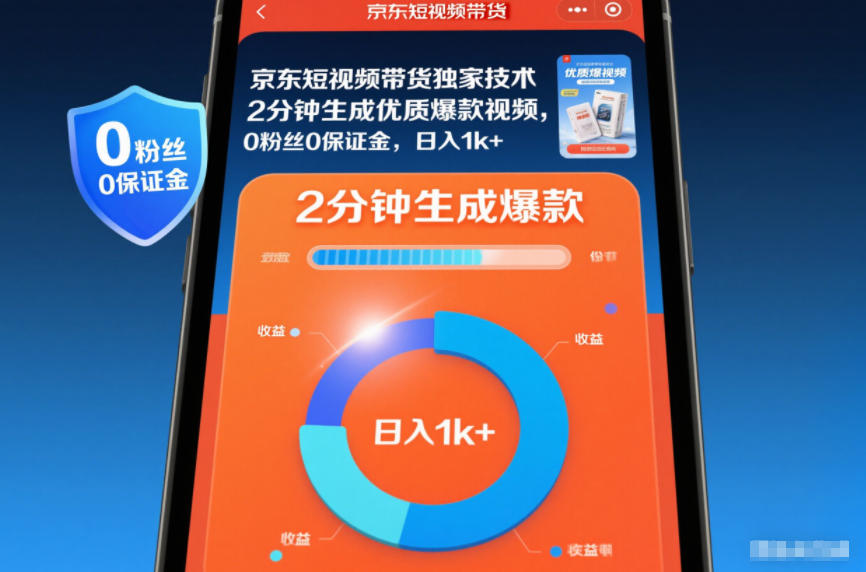 京东短视频带货独家技术，2分钟生成一条优质爆款视频，0粉丝0保证金，日入1k+【揭秘】-阳明聊项目