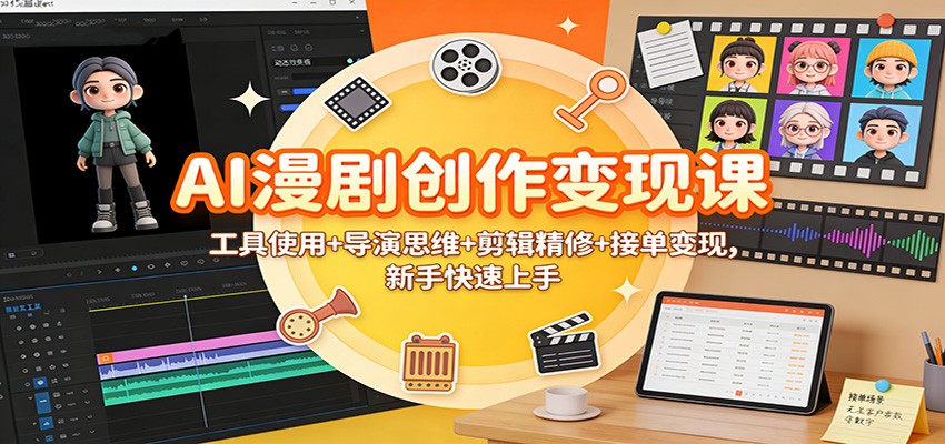 AI漫剧创作变现课：工具使用+导演思维+剪辑精修+接单变现，新手快速上手-阳明聊项目