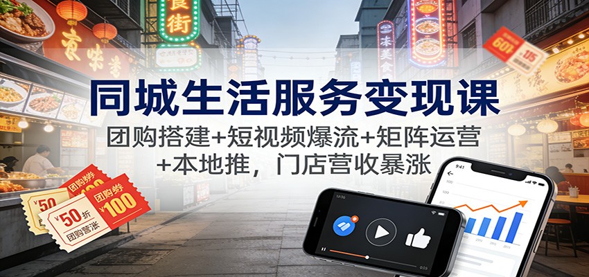 同城生活服务变现课:团购搭建+短视频爆流+矩阵运营+本地推,门店营收暴涨-阳明聊项目