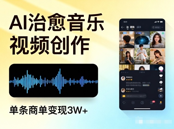 AI做治愈音乐视频，多平台投稿，单条商单变现3W+-阳明聊项目