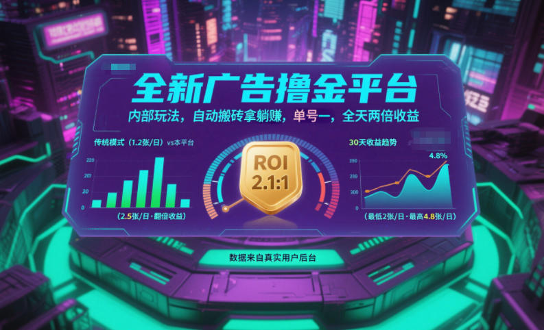 全新广告撸金平台，内部玩法，自动搬砖拿躺賺，单号一天保底2张+，全天两倍收益【揭秘】-阳明聊项目