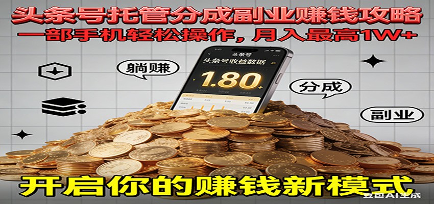 全程托管今日头条，一部手机就可以开干，最高躺赚1W+-阳明聊项目