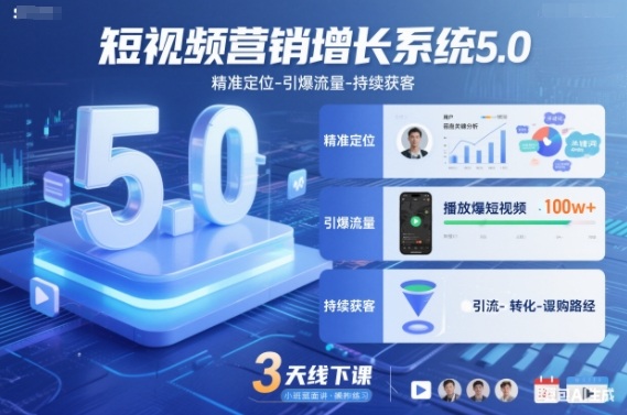 短视频营销增长系统5.0，精准定位-引爆流量-持续获客，3天线下课(音频+图片)-阳明聊项目