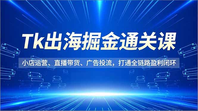 Tk出海掘金通关课，小店运营、直播带货、广告投流，打通全链路盈利闭环-阳明聊项目