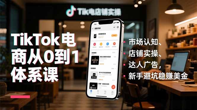 TikTok电商从0到1体系课，市场认知、店铺实操、达人广告，新手避坑稳赚美金-阳明聊项目
