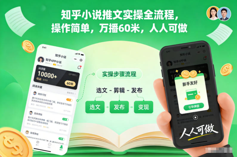 知乎小说推文实操全流程,操作简单,万播60米,人人可做-阳明聊项目