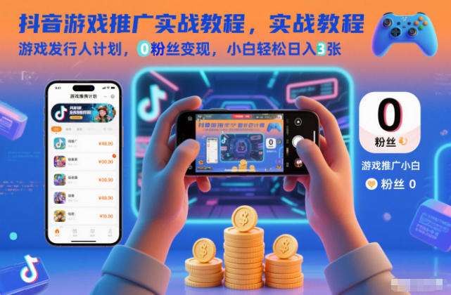 抖音游戏推广实战教程，游戏发行人计划，0粉丝变现，小白轻松日入3张-阳明聊项目