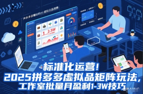 标准化运营！2025拼多多虚拟品矩阵玩法，工作室批量月盈利1-3W技巧【揭秘】-阳明聊项目