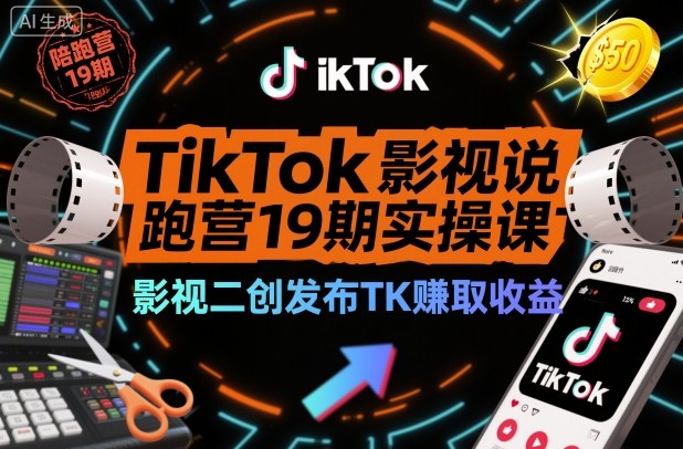 TikTok影视解说陪跑营19期实操课，影视二创发布TK賺取收益，万播收益50美金(更新)-阳明聊项目