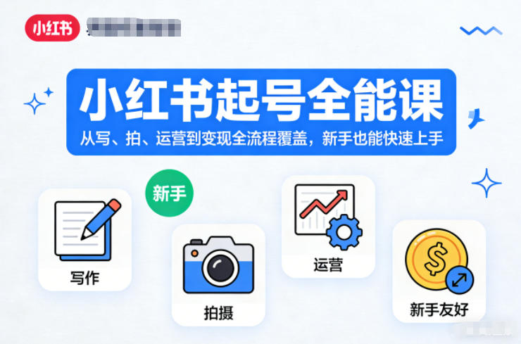 小红书起号全能课，从写、拍、运营到变现全流程覆盖，新手也能快速上手-阳明聊项目