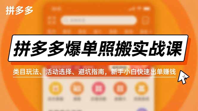 拼多多爆单照搬实战课，类目玩法、活动选择、避坑指南，新手小白快速出单赚钱-阳明聊项目