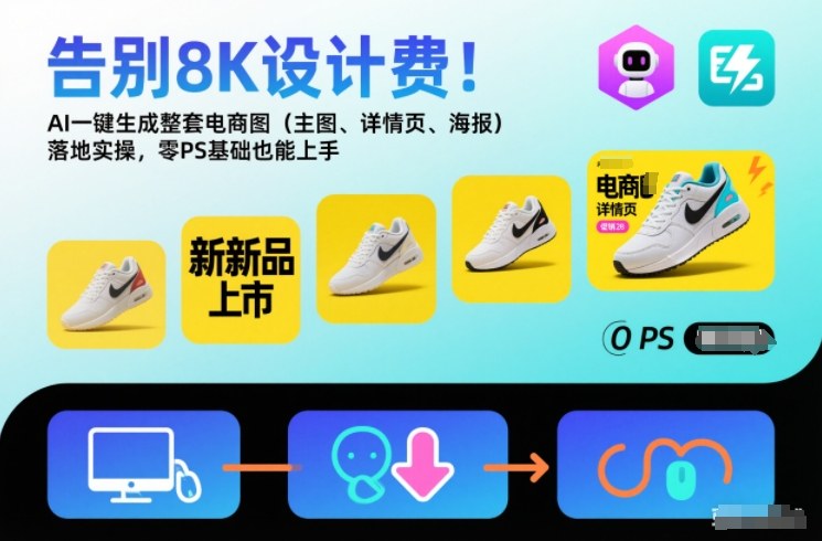告别8K设计费！AI一键生成整套电商图(主图、详情页、海报)落地实操，零PS基础也能上手-阳明聊项目