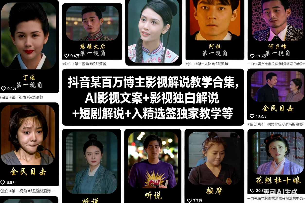 抖音某百万博主影视解说教学合集，AI影视文案+影视独白解说+短剧解说+入精选签独家教学等-阳明聊项目