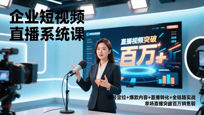 企业短视频直播系统课，账号定位+爆款内容+直播转化+全链路实战，单场直播突破百万销售额-阳明聊项目