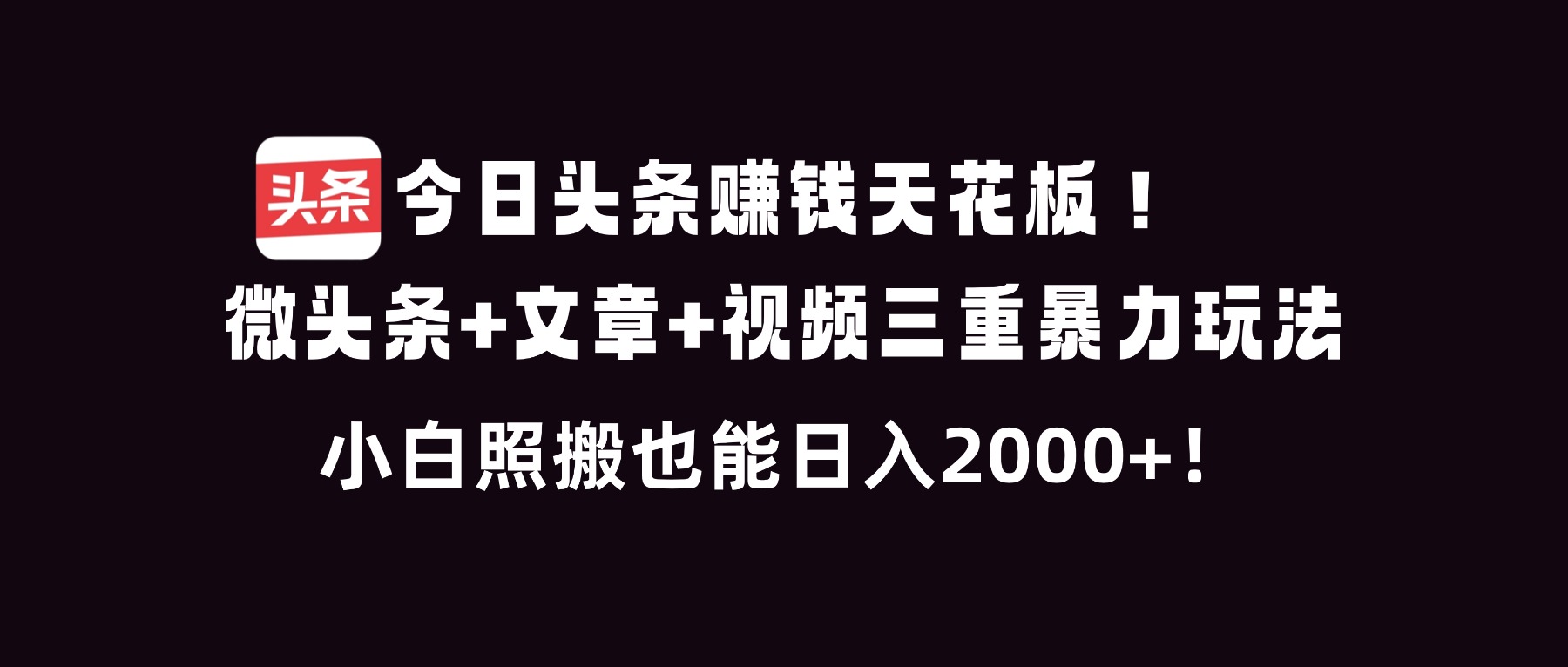 今日头条赚钱天花板!微头条+文章+视频三重暴利玩法,小白照搬也能日人2000+-阳明聊项目