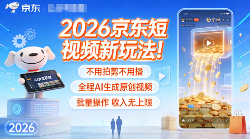 2026京东短视频新玩法！不用拍剪不用播，全程AI生成原创视频，批量操作收入无上限-阳明聊项目