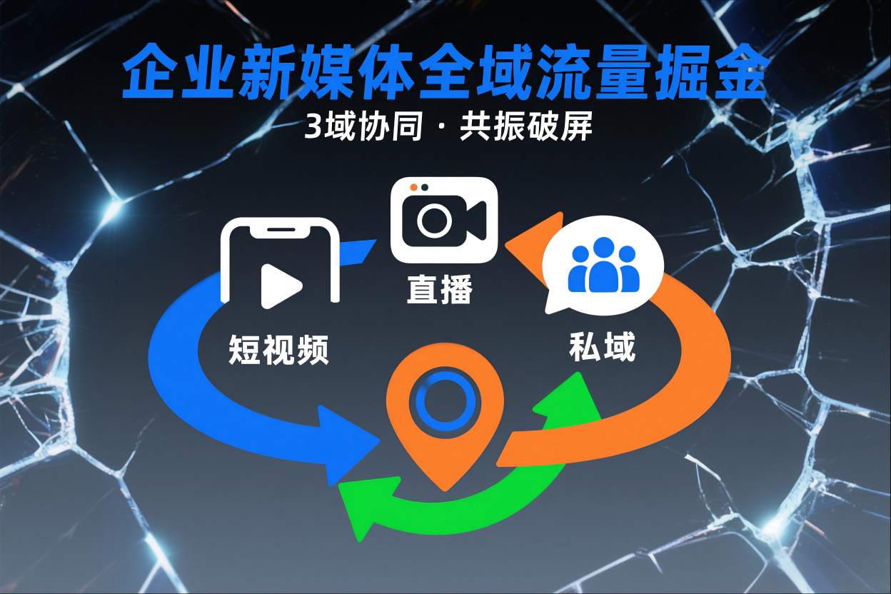 短视频全域商业模式，企业新媒体全域流量掘金，3域协同，共振破屏，短视频-直播-私域-地域-阳明聊项目