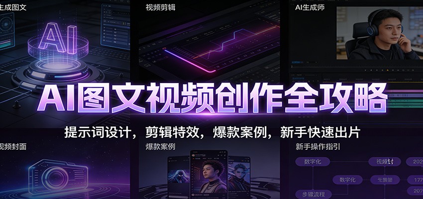 AI图文视频创作全攻略：提示词设计，剪辑特效，爆款案例，新手快速出片-阳明聊项目