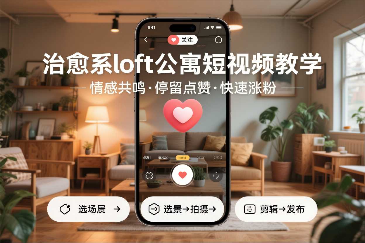 治愈系loft公寓短视频制作教学，情感共鸣引停留点赞关注，快速起号涨粉-阳明聊项目