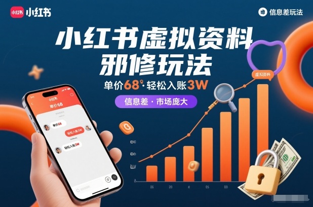 小红书虚拟资料邪修玩法，单价68，轻松入账3W，信息差玩法，市场庞大-阳明聊项目