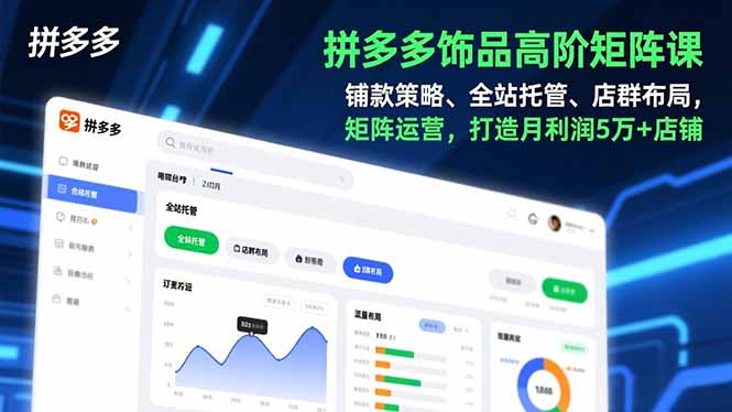 拼多多饰品高阶矩阵课，铺款策略、全站托管、店群布局，矩阵运营，打造月利润5万+店铺-阳明聊项目