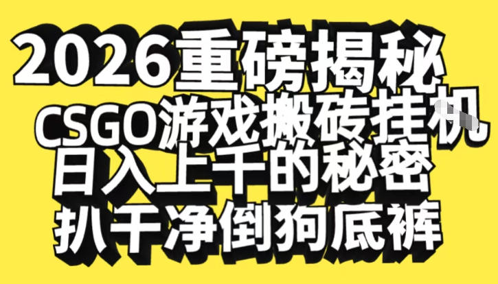 2026开年重磅解密，CSGO游戏搬砖挂G日入1k+的秘密，把倒狗的底裤扒干【揭秘】-阳明聊项目