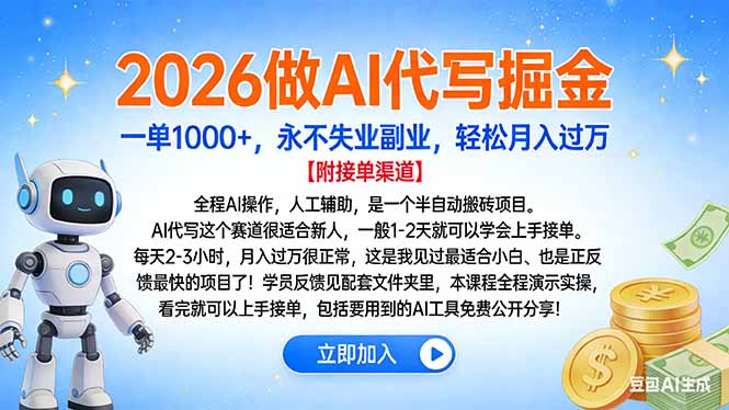 2026做AI代写掘金，一单1000+，永不失业副业，轻松月入过万-阳明聊项目
