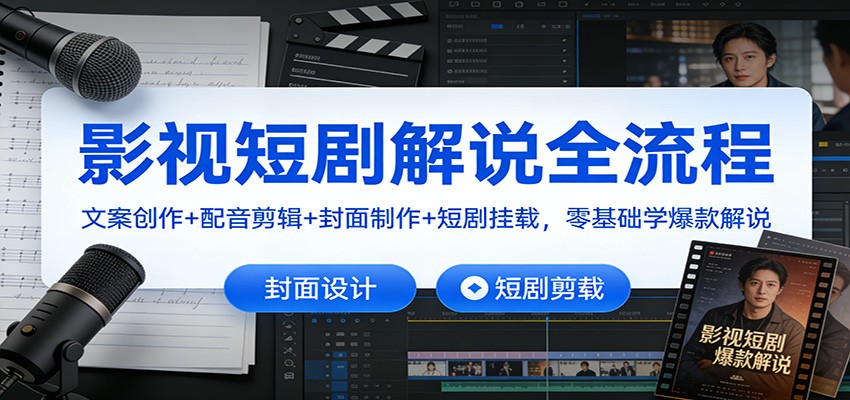 影视短剧解说全流程：文案创作+配音剪辑+封面制作+短剧挂载，零基础学爆款解说-阳明聊项目