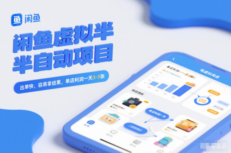 闲鱼虚拟半自动项目，出单快，容易拿结果，单店利润一天3-5张-阳明聊项目