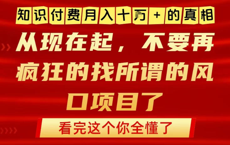 知识付费月入10个W的真相,做网创项目这一个就够了,不要再疯狂的找所谓的风口项目【揭秘】-阳明聊项目